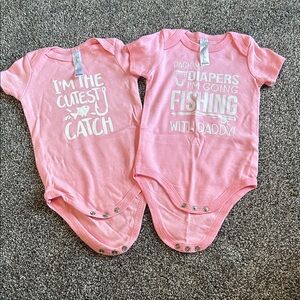Newborn 2 Set Pink Fishing Bodysuit